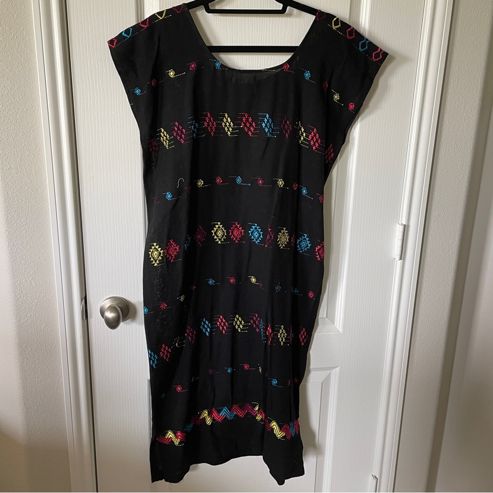 NWT Margot by Loren Mexican dress black with embroidered bright colors -one size